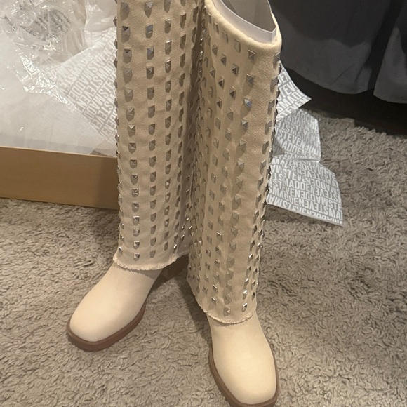 Steve Madden Cream Studded Over the Knee Boots - Picture 1 of 7